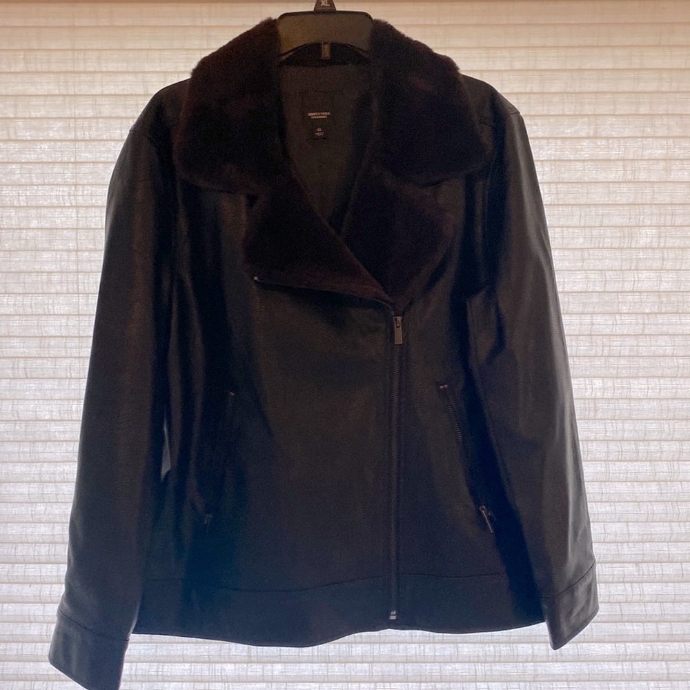 NWOT Brown moto BomberJacket. Brown faux fur collar.